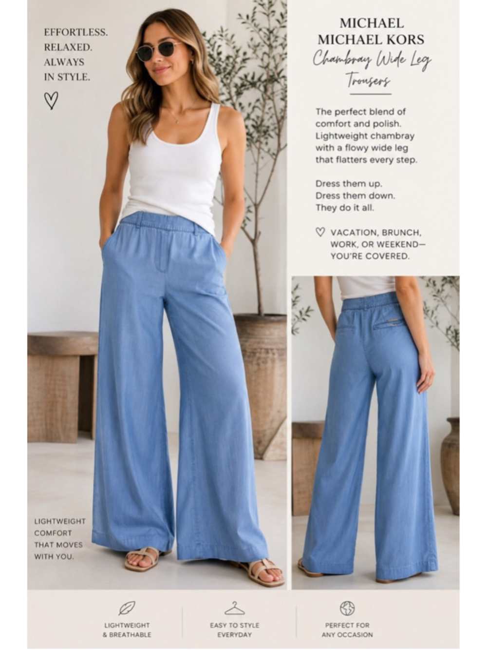 Women's Michael Kors Blue Chambray Wide Leg Pants S - Picture 9 of 9